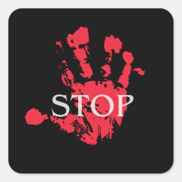 Adesivo Quadrado Símbolo de Alerta "STOP" com Impressão de Mão Verm