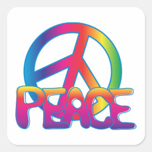 Adesivo Quadrado Símbolo de Paz Arco-íris Retro Hippie