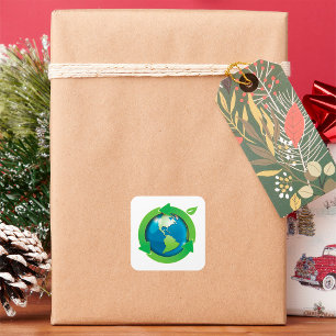Adesivo Quadrado Símbolo de Reciclagem Terra Amiga do Meio Ambiente