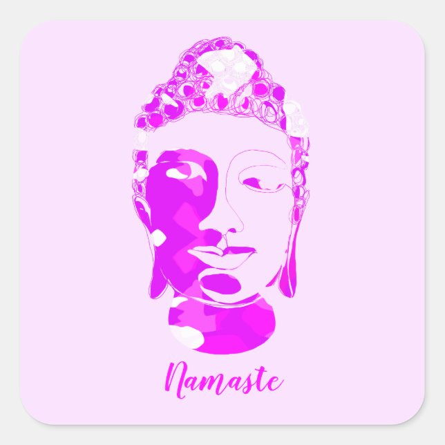 Adesivo Quadrado Símbolo Espiritual Rosa e Branco - Buda desenhado  (Frente)