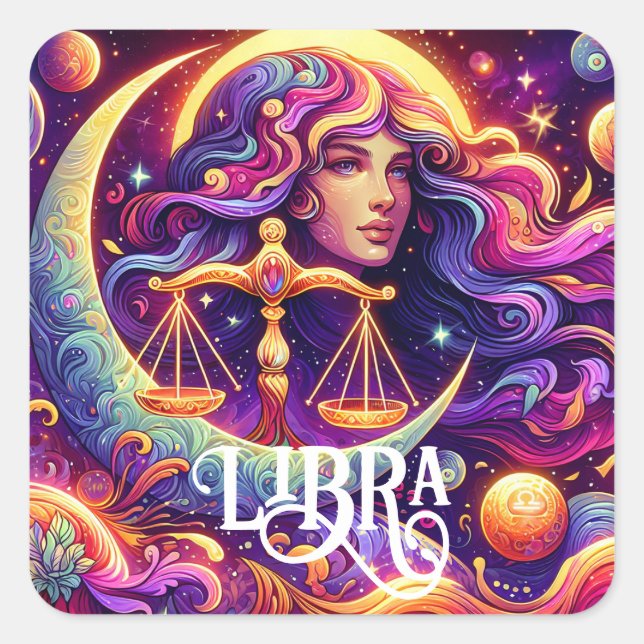 Adesivo Quadrado Símbolo Horoscópico Libra Zodiac Arte Mística Eéti (Frente)