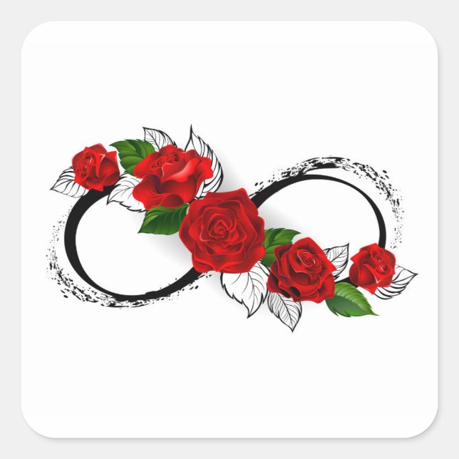 Adesivo Quadrado Símbolo Infinity com Rosa vermelha (Frente)