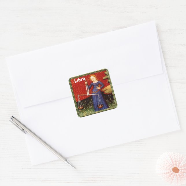 Adesivo Quadrado Símbolo Libra Zodiac Escala Festa de aniversário (Envelope)