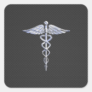 Adesivo Quadrado Símbolo Médico de Caduceus Silver Caduceus Estil