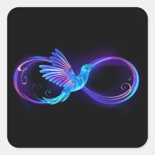 Adesivo Quadrado Símbolo Neon Infinity com Hummingbird brilhante