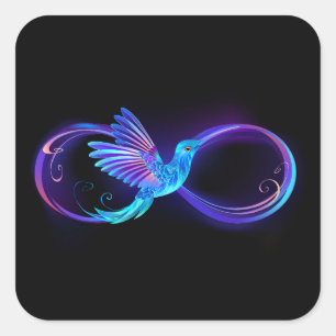 Adesivo Quadrado Símbolo Neon Infinity com Hummingbird brilhante