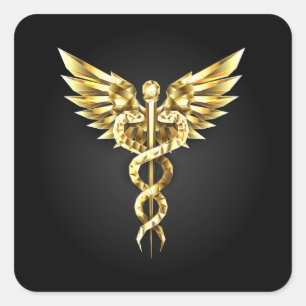Adesivo Quadrado Símbolo Poligonal Dourado Caduceus