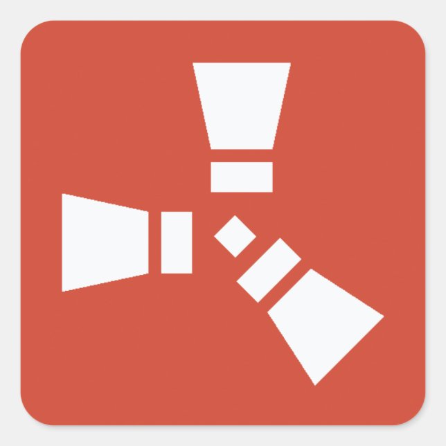 Adesivo Quadrado Símbolo RUST Branco em Vermelho (Frente)