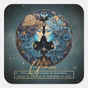 Adesivo Quadrado Símbolo Sun Black Dourado Astrology Twins Gemini