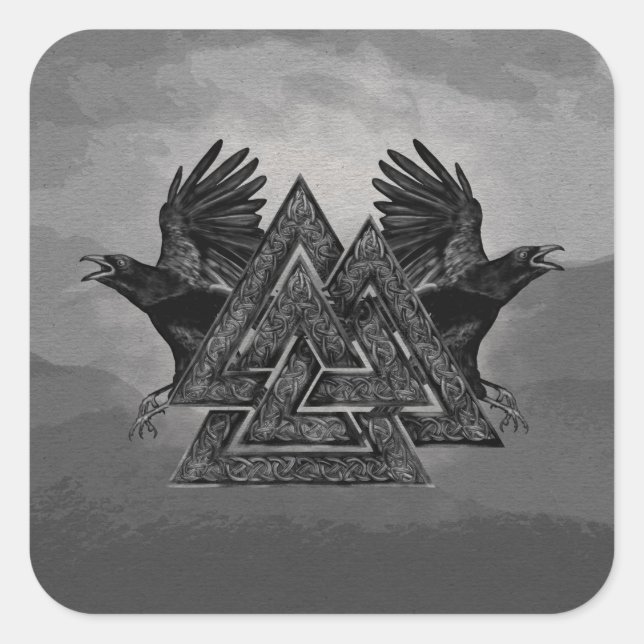 Adesivo Quadrado Símbolo Valknut e Ravens (Frente)