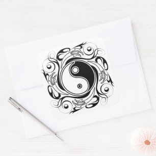 Adesivo Quadrado Símbolo Yin & Yang Preto e Branco Estilo Tatuagem