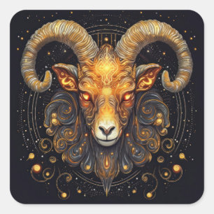 Adesivo Quadrado Símbolo Zodiac Aries Ram Steampunk