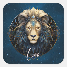 Adesivo Quadrado Símbolo Zodiac Cósmico Lion Elegante Leão Dourado