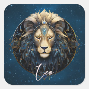 Adesivo Quadrado Símbolo Zodiac Cósmico Lion Elegante Leão Dourado 