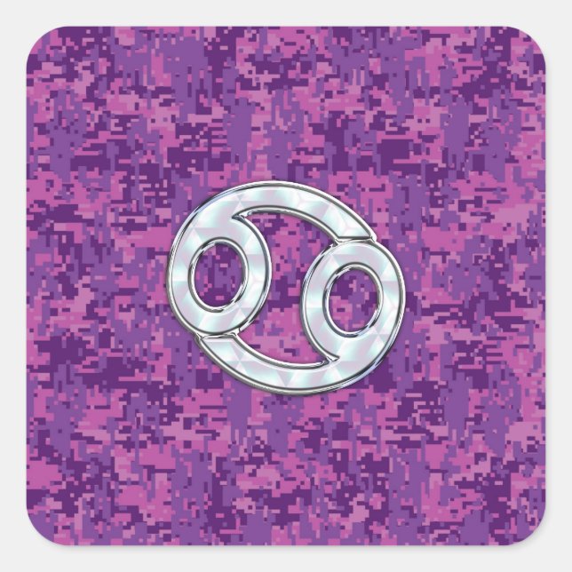 Adesivo Quadrado Símbolo Zodiac do Cancer Pearl na Camo Digital (Frente)