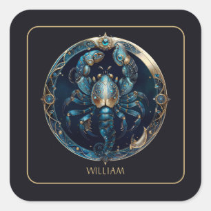 Adesivo Quadrado Símbolo Zodiacal Escorpião Cósmico Preto Dourado