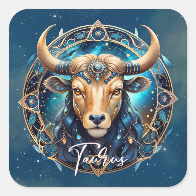 Adesivo Quadrado Símbolo Zodíaco Cósmico Touro Negro Dourado Taurus (Frente)