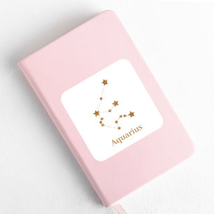 Adesivo Quadrado Símbolo Zodiaco Moderno Aquário Dourado  Element