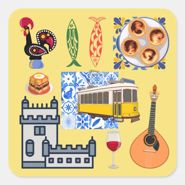 Adesivo Quadrado Símbolos da cidade de Lisboa (Frente)
