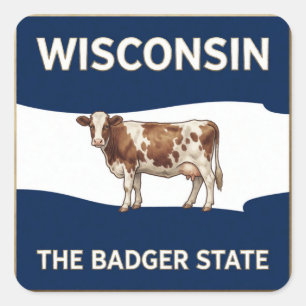Adesivo Quadrado Símbolos do Texugo de Wisconsin e Orgulho do Estad