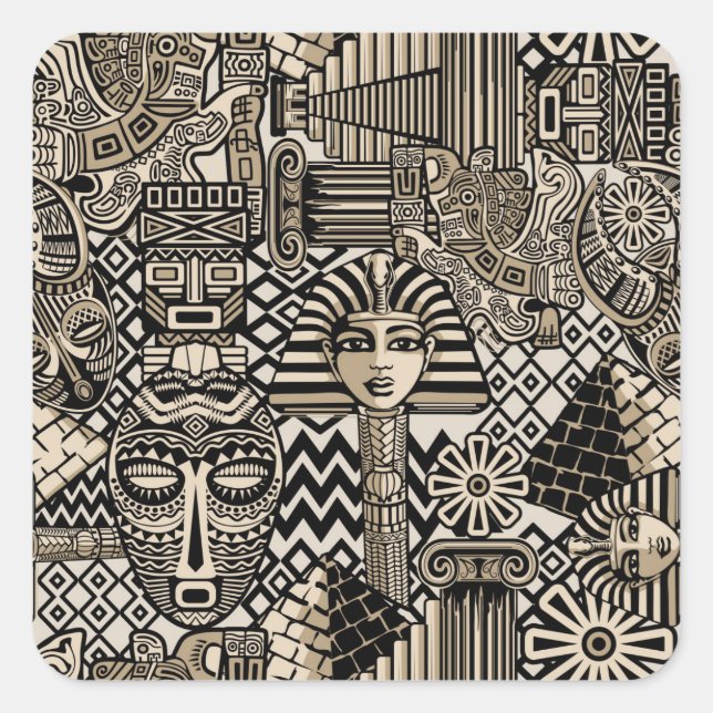 Adesivo Quadrado Símbolos Históricos Antigos Estilo de Tatuagem (Frente)