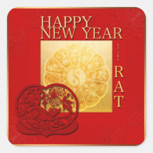 Adesivo Quadrado Símbolos zodíacos Yin Yang Chinês Rat Year 2020