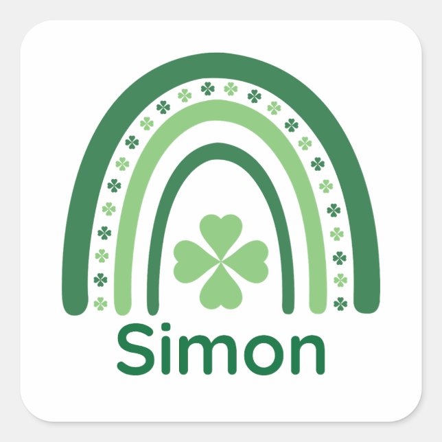 Adesivo Quadrado Simon Name Clover Boho Rainbow (Frente)