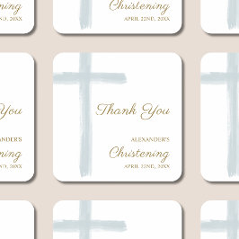 Adesivo Quadrado Simple Blue Cross Thank You Christening Baptism