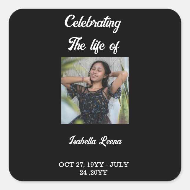 Adesivo Quadrado Simple Celebration of Life Funeral Memorial Photo (Frente)