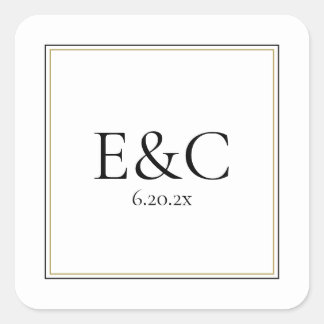 Adesivo Quadrado Simple Classic Wedding Monogram Square Sticker