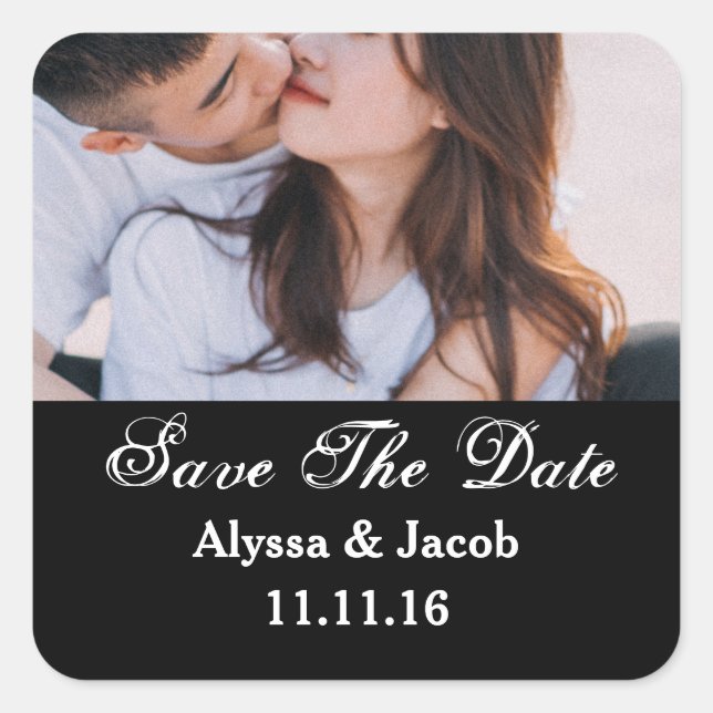 Adesivo Quadrado Simple Couples Photo Save the Date Wedding Square  (Frente)