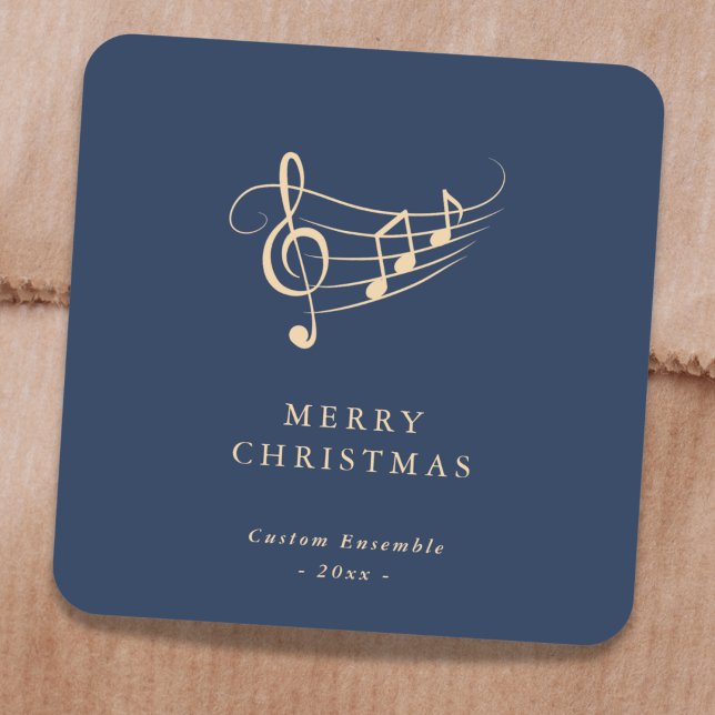 Adesivo Quadrado Simple Gold Music Notes Christmas Green (Criador carregado)