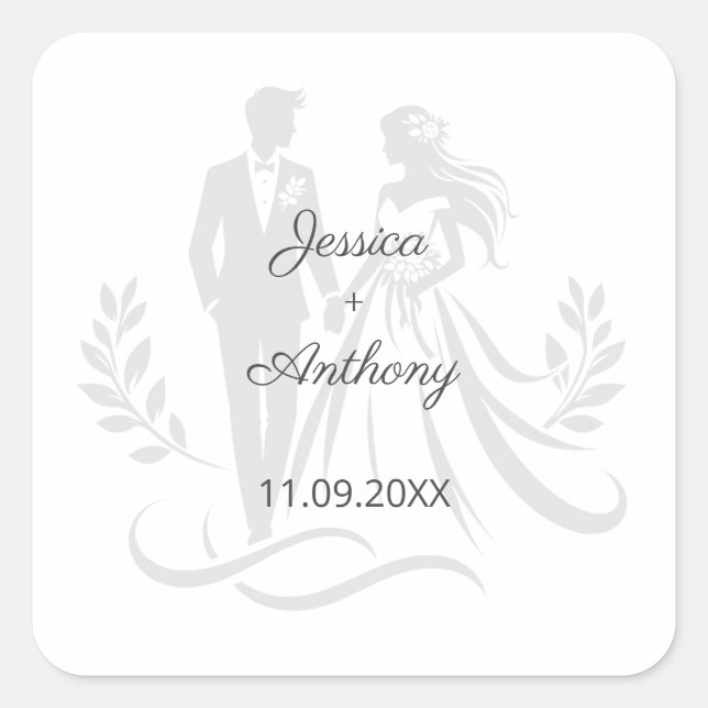 Adesivo Quadrado Simple Minimalistc Elegant Custom Name Wedding (Frente)