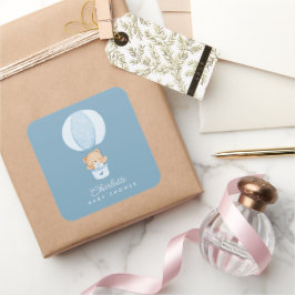 Adesivo Quadrado Simple Teddy Bear Blue Balloon