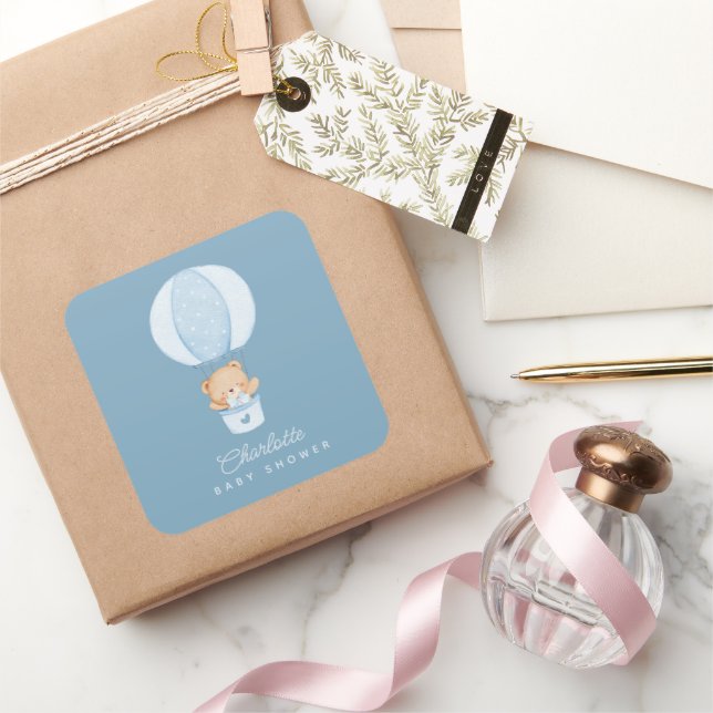 Adesivo Quadrado Simple Teddy Bear Blue Balloon (Presentear)