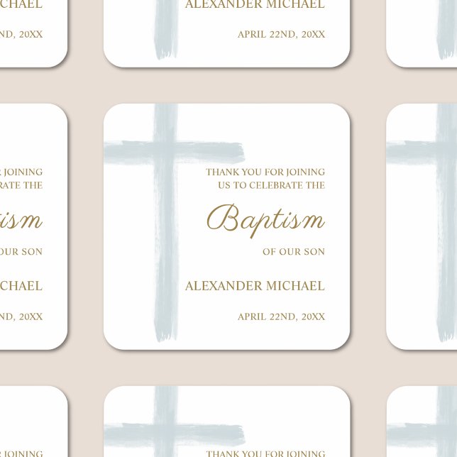 Adesivo Quadrado Simple  Watercolor Blue Cross Baptism Thank You (Criador carregado)