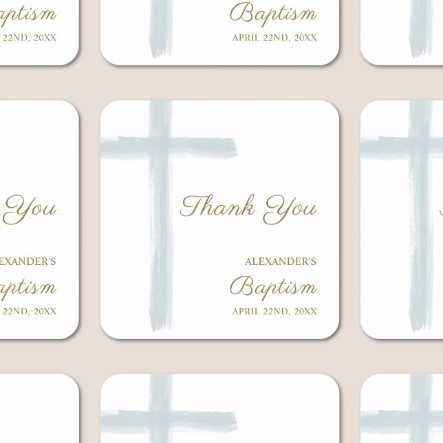 Adesivo Quadrado Simple Watercolor Blue Cross Thank You Baptism (Criador carregado)