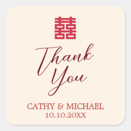 Adesivo Quadrado Simples casamento chinês moderno bege vermelho Obr