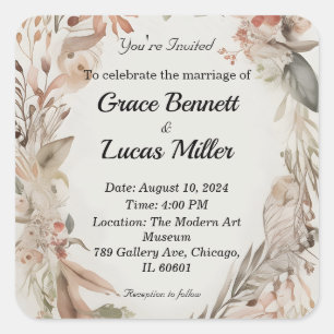 Adesivo Quadrado Simples convite para casamento floral pintado