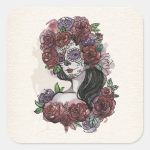 Adesivo Quadrado Simples Dia de los Muertos desenhado à mão Adesi