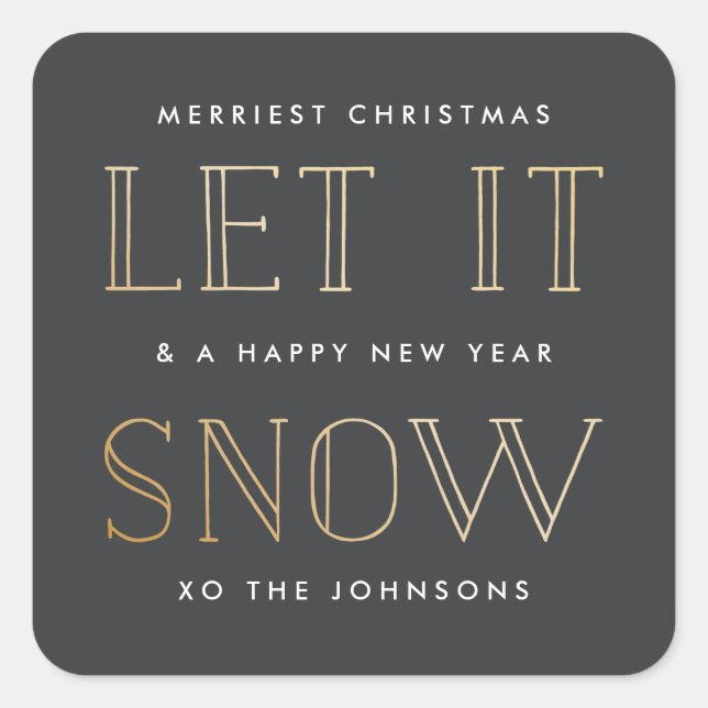 Adesivo Quadrado Simples Dourado + Vinhetas de Natal Pretas (Frente)