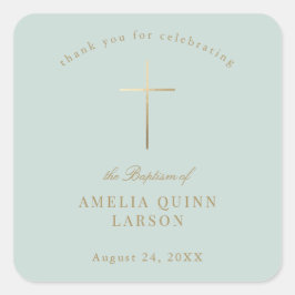 Adesivo Quadrado Simples Elegante, Dourado Natal De Batismo Cruzado