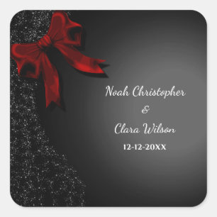 Adesivo Quadrado Simples Elegante Mínimo de Arco Vermelho Clássico