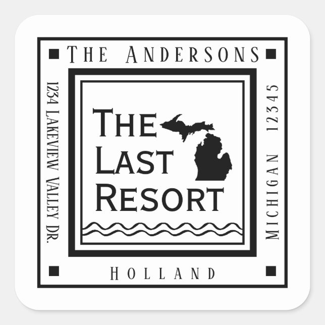 Adesivo Quadrado Simples endereço de devolução do Michigan (Frente)