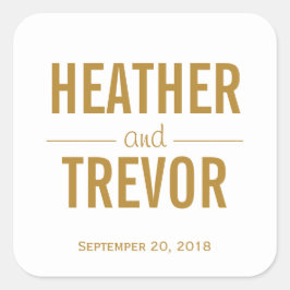 Adesivo Quadrado Simples Favor de Casamento Dourado
