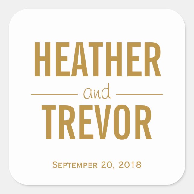 Adesivo Quadrado Simples Favor de Casamento Dourado (Frente)