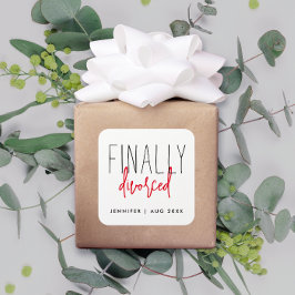 Adesivo Quadrado Simples Finalmente Divorciado Divertido Preto Bran