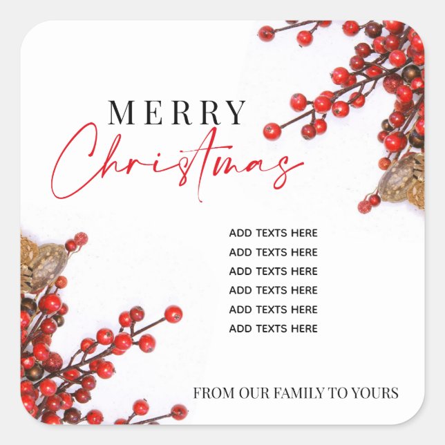 Adesivo Quadrado Simples Red & White Christmas Holly Berries (Frente)