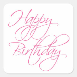 Adesivo Quadrado Simples Script Rosa Feliz Aniversário