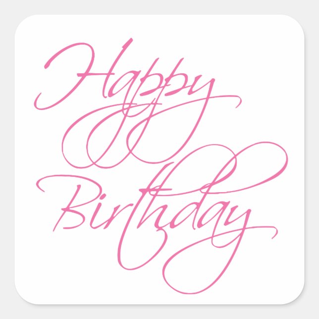 Adesivo Quadrado Simples Script Rosa Feliz Aniversário (Frente)